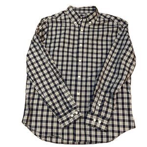 Nautica Plaid Dress Shirt Plaid Navy Blue Large